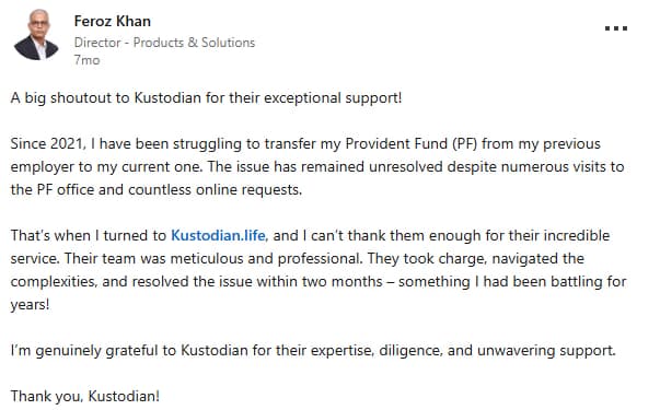 Feroz Khan - LinkedIn testimonial