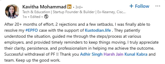 Kavitha Mohammad - LinkedIn testimonial