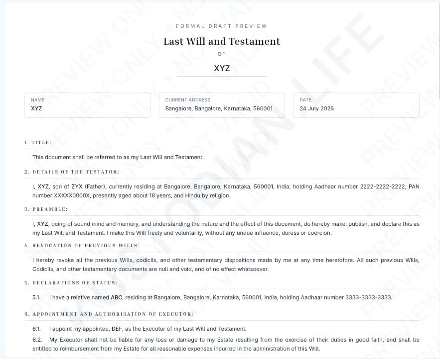 Last Will and Testament document preview