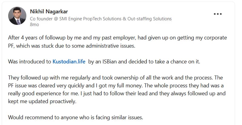 Nikhil Nagarkar EPF review on LinkedIn